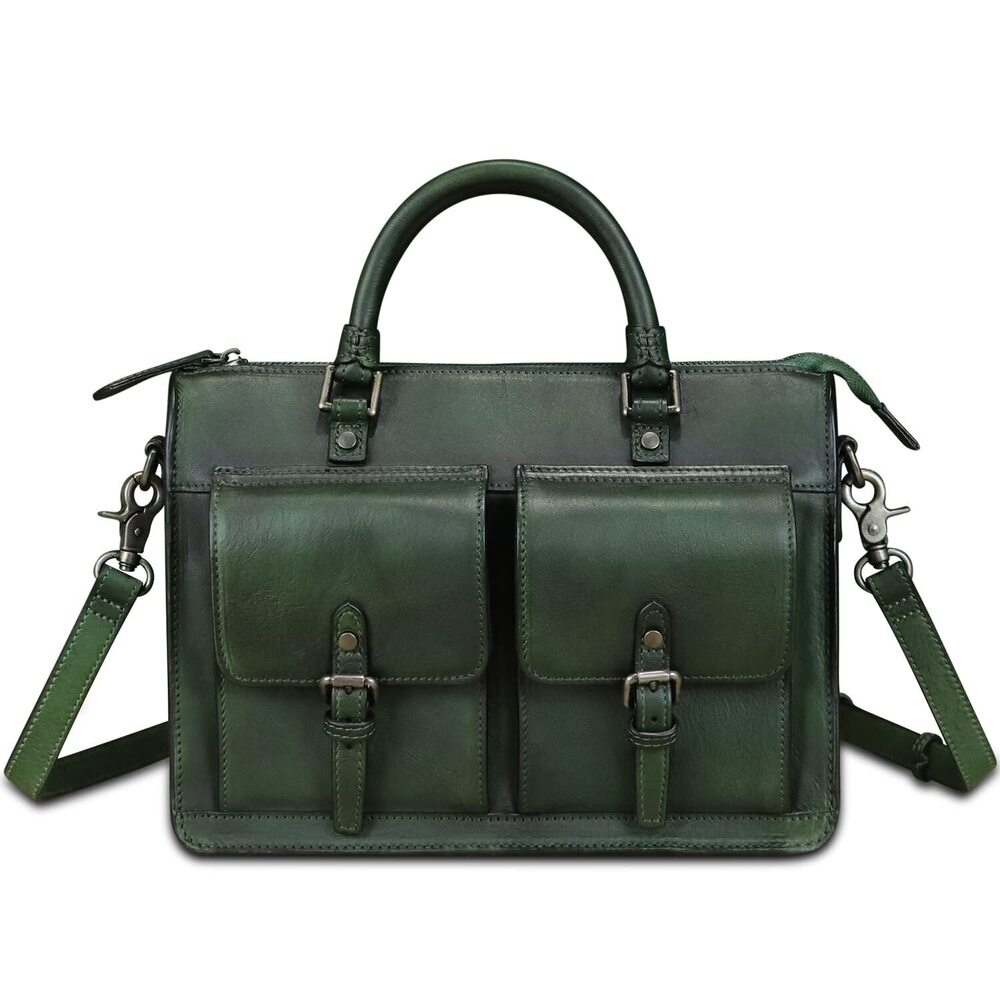 8530 Leather Satchel Purse Vintage Handmade Top Handle Handbag Retro